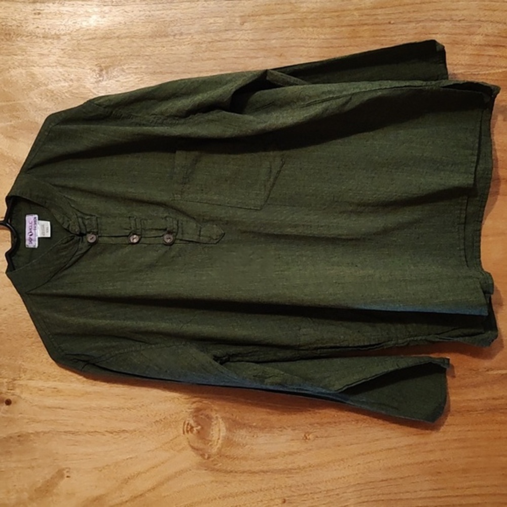 Shopoholic Fashion Nepal Womens Tunic Green Mandarin Collar 100% Cotton Size XXL